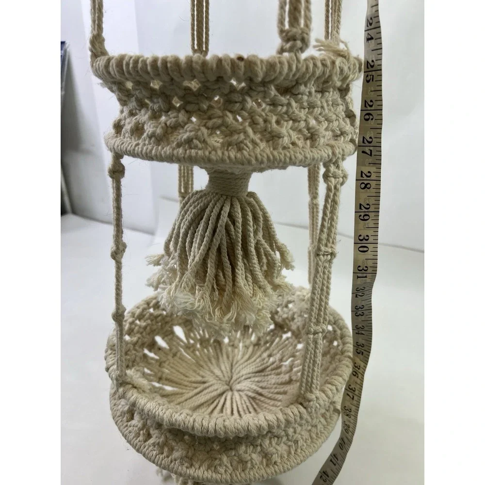 3 Tier Hanging Fruit Basket Cotton‎ Boho Hand-Woven Fruit Basket Plant Hanger